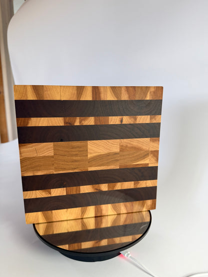 Storm Sky — Walnut & Hickory End-Grain Board with Blue Epoxy