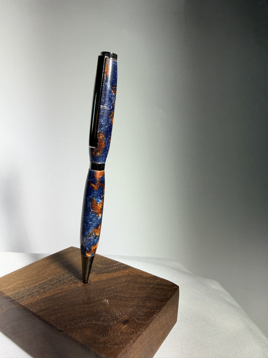 Spark — Blue Resin & Copper Pen — detail