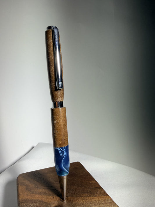 Shoreline — Curly Mango & Blue Resin Pen — detail