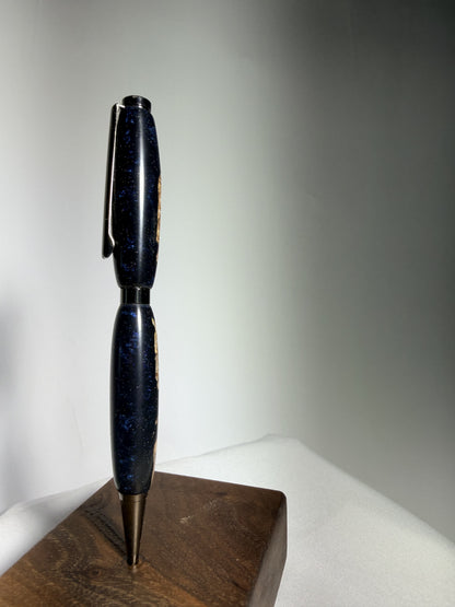 Ponderosa — Pinecone & Blue-Black Resin Pen — detail