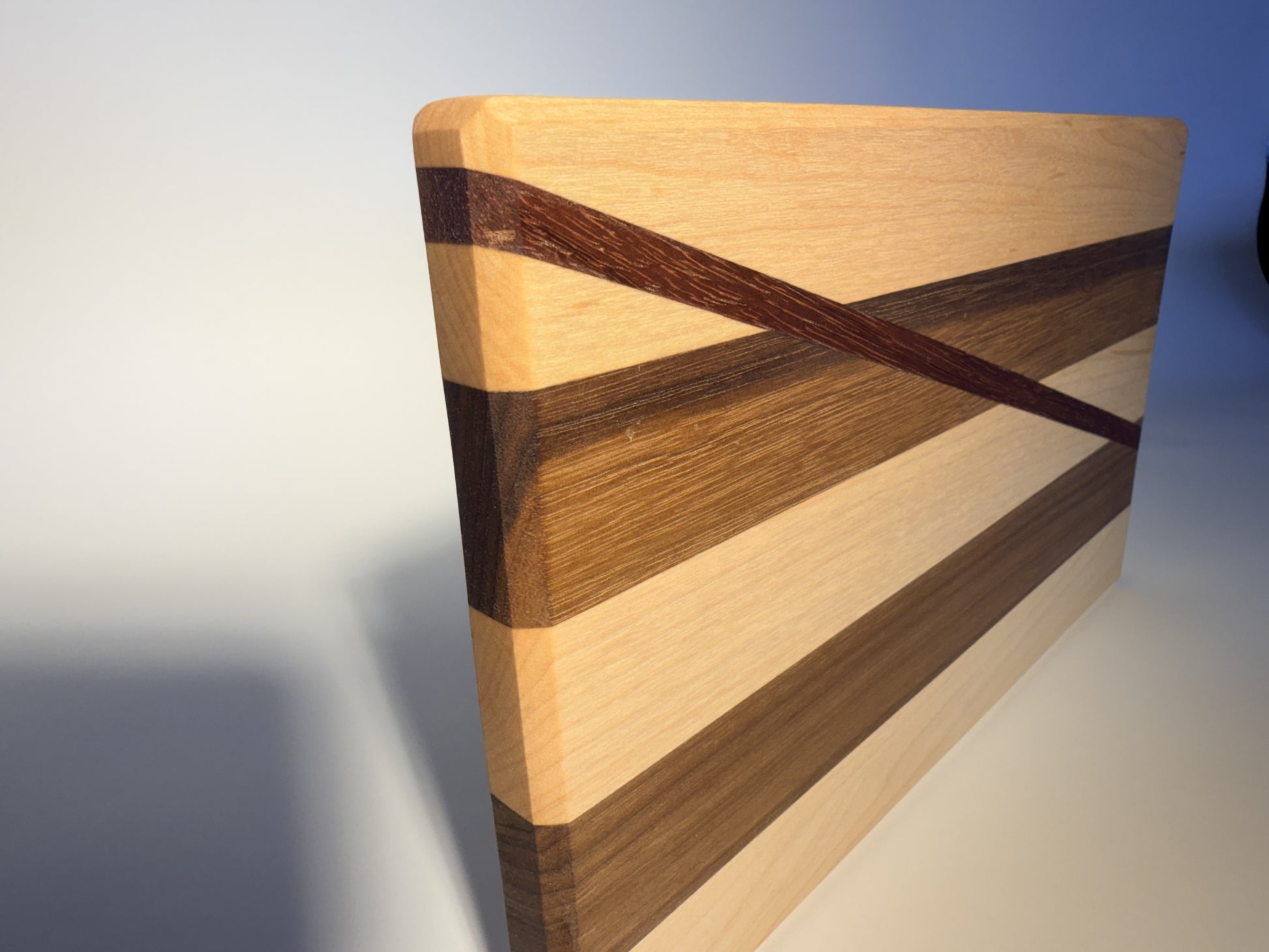 Short Cuts cutting board dramatic angle showing stripe pattern
