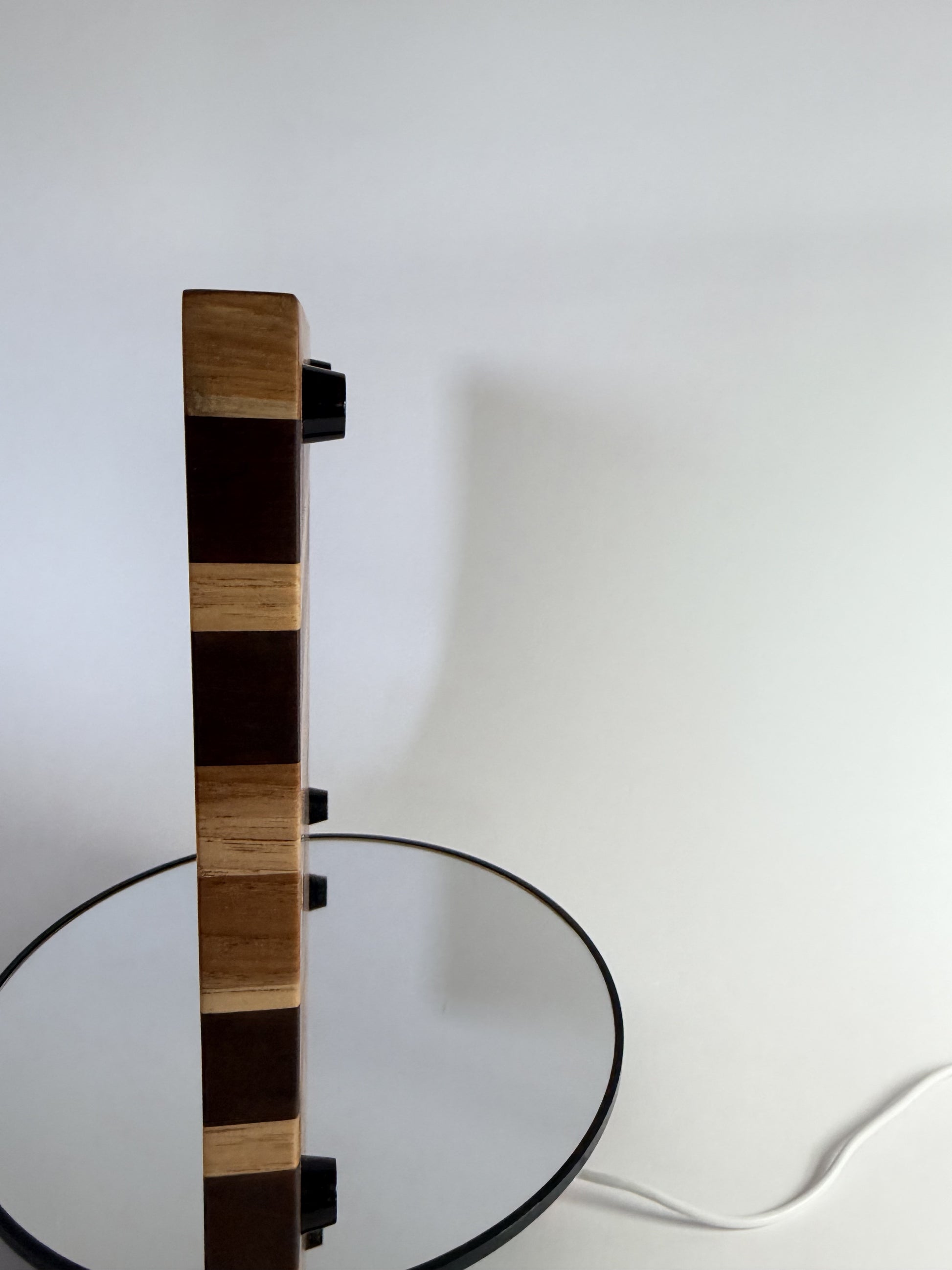 End-grain walnut and oak striped board — edge profile view