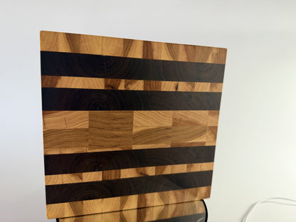 End-grain walnut and oak striped board — full face view