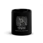 JM Mountain Studio black ceramic mug with white Fisher's Peak topographic map print and glossy finish