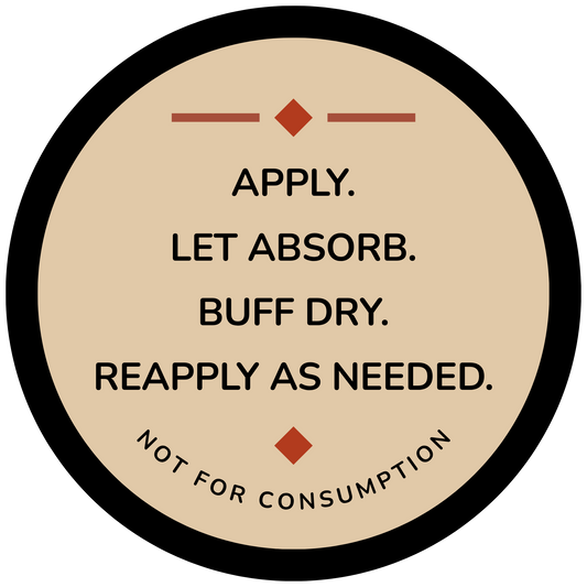 JMMS Mountain Board Butter — back label: apply, let absorb, buff dry, reapply as needed; not for consumption